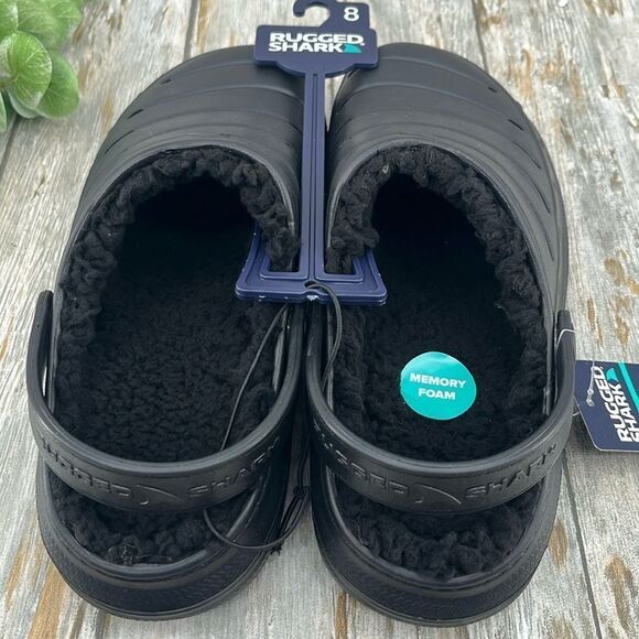 Men's Black Comfy Fuzzy Lined EVA Clogs Sandals Slippers Shoes Size 8 - Picture 3 of 4